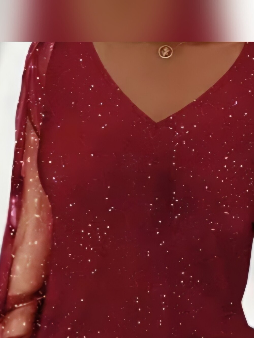 Sparkle Fuchsia Red Long Sheer Sleeve V-Neck NWOT Top